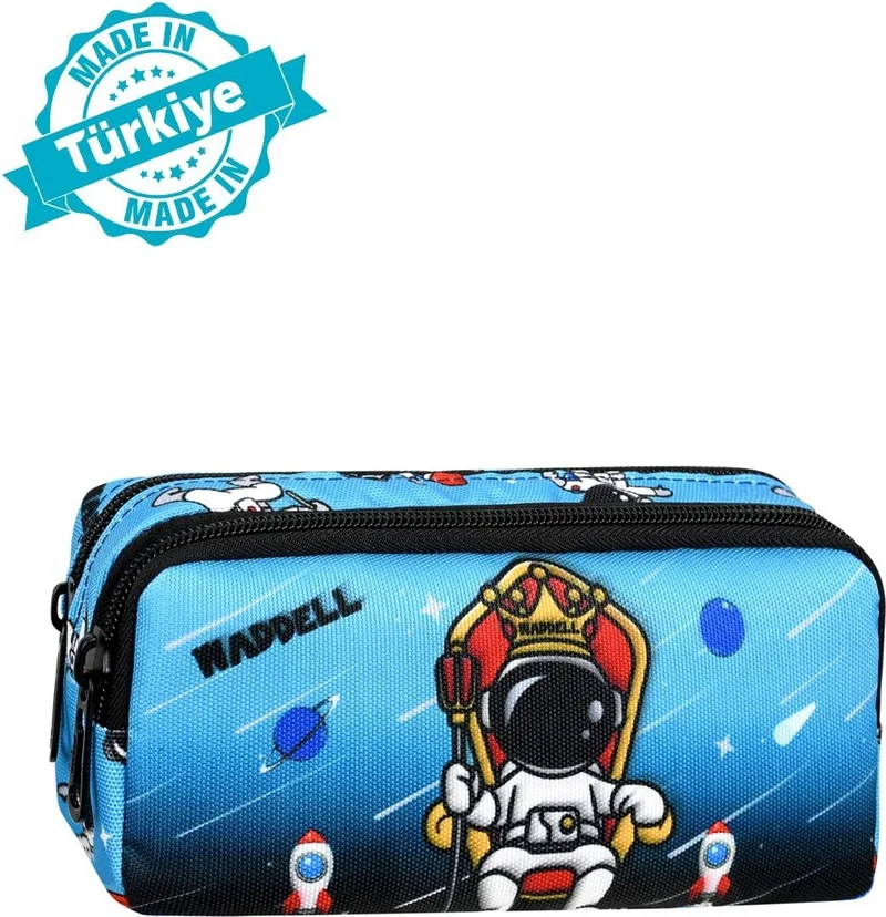 Waddell Licensed Black-Blue Astronaut Patterned 2 Pocket Pencil Case