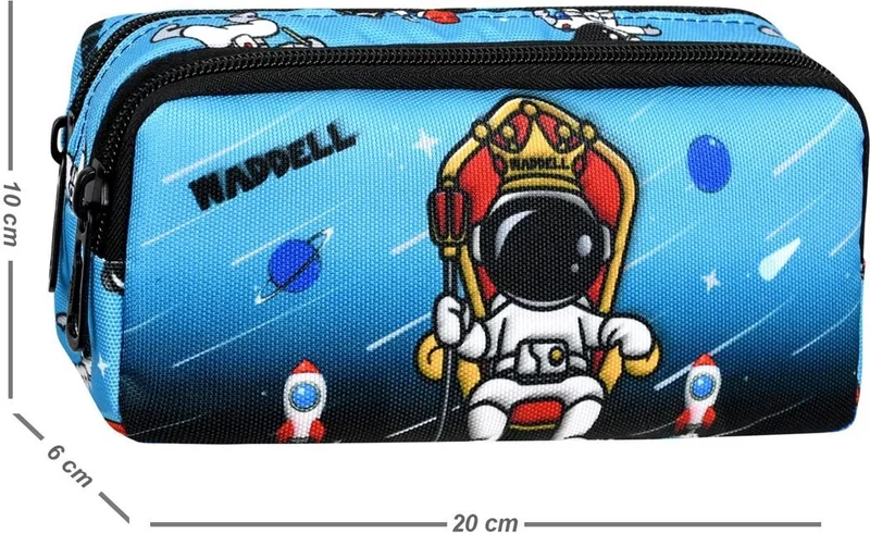 Waddell Licensed Black-Blue Astronaut Patterned 2 Pocket Pencil Case