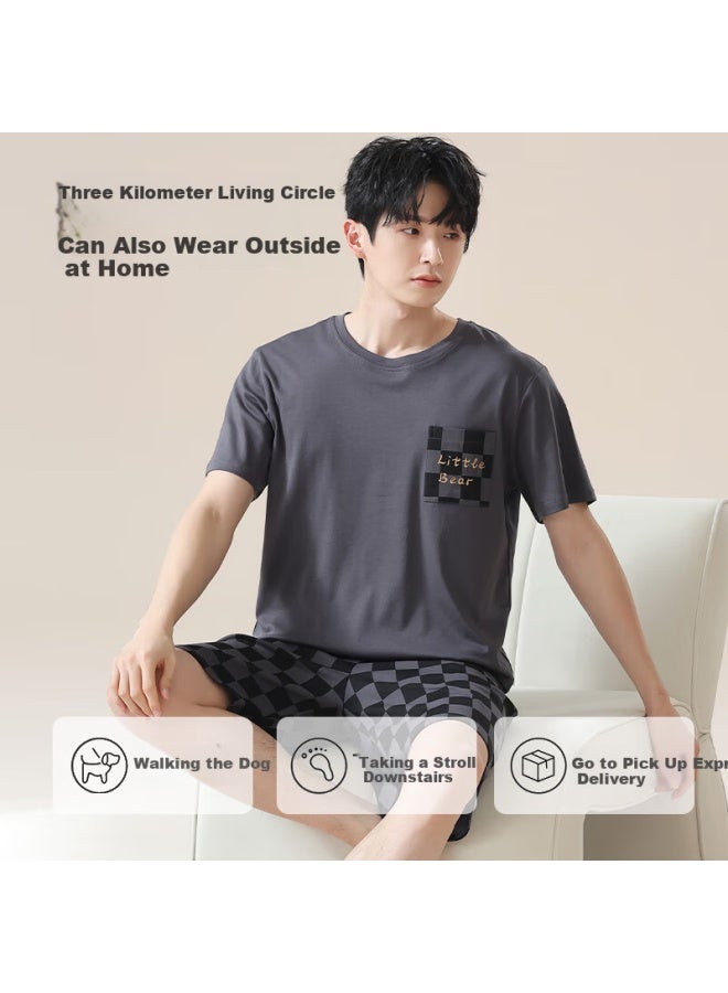 LANG SHA Langsha Men's Summer Simple Round Neck Comfortable Breathable Plus Size Home Wear Short Sleeve Set New - Image 3