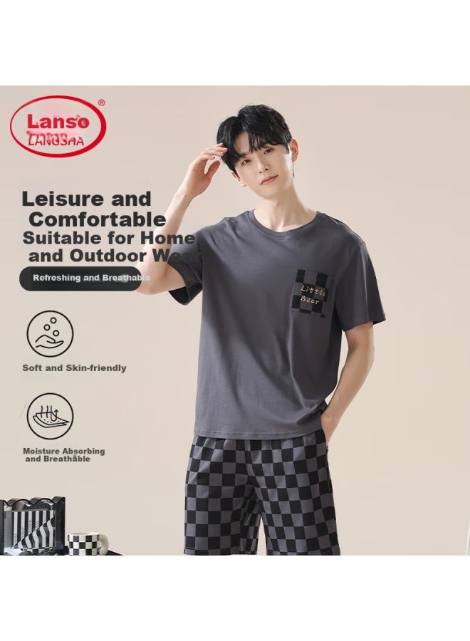 LANG SHA Langsha Men's Summer Simple Round Neck Comfortable Breathable Plus Size Home Wear Short Sleeve Set New - Image 1