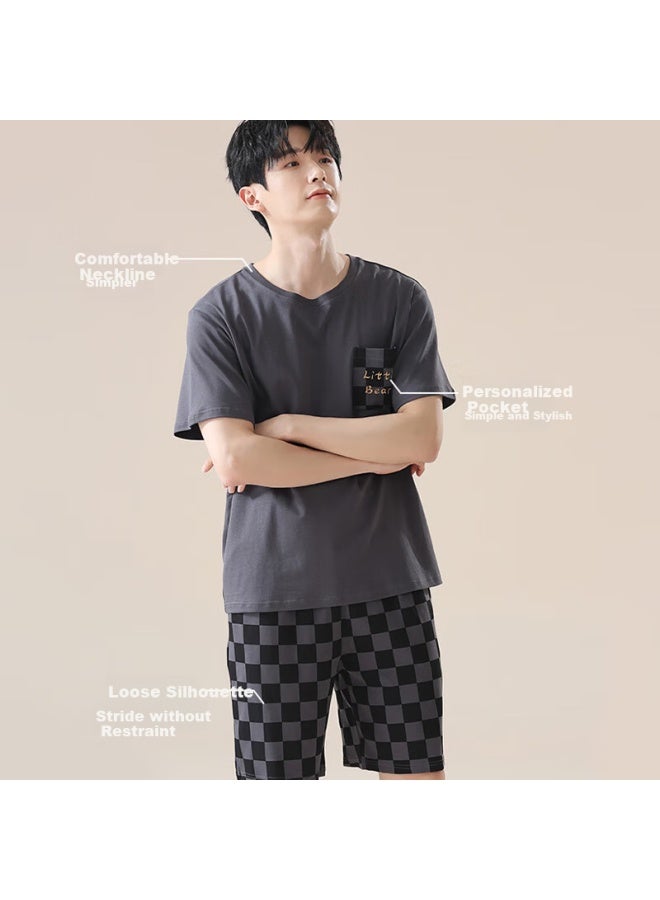 LANG SHA Langsha Men's Summer Simple Round Neck Comfortable Breathable Plus Size Home Wear Short Sleeve Set New - Image 2