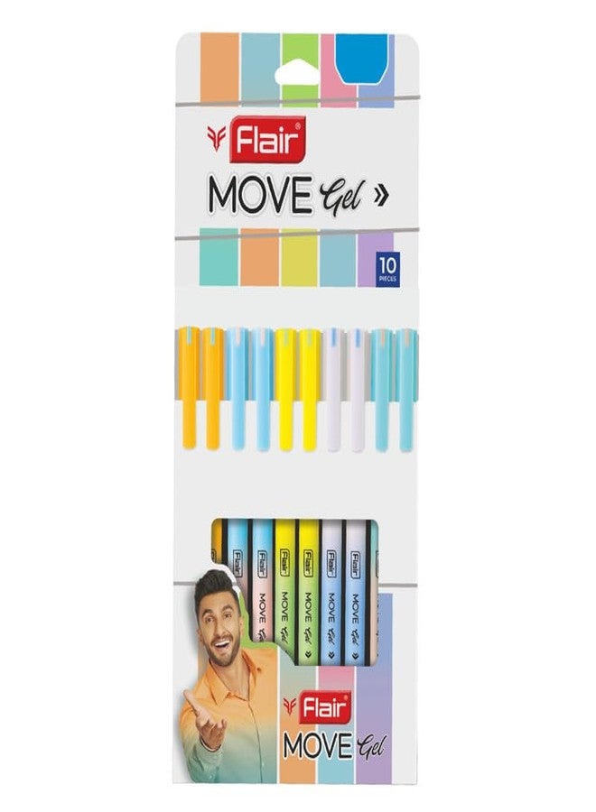 فلير قلم جل FLAIR Move | تصميم بسيط وأنيق بلمسة نهائية غير لامعة وألوان باستيل | كتابة سلسة بفضل تصميم المشبك الأنيق | حبر أزرق، مجموعة من 10 أقلام - Image 2