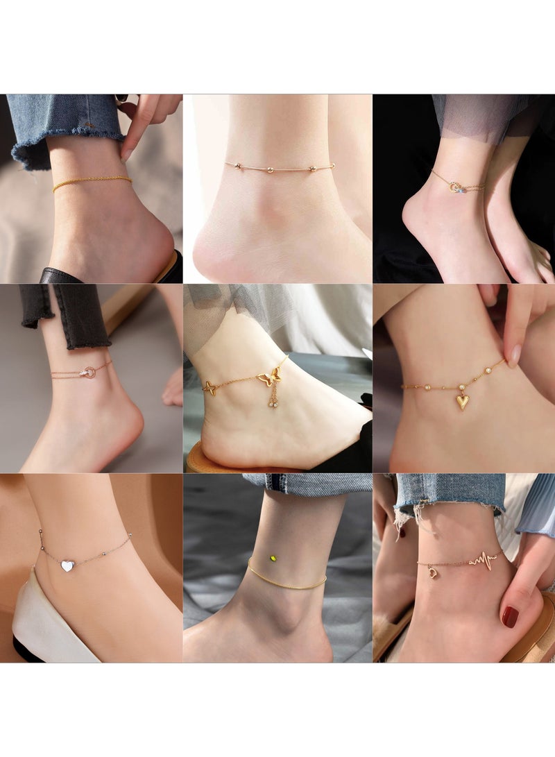 Ucanbe Trendy Women's Anklet Set – Heart, Butterfly & Sparkling Charms, 18K Gold & Rose Gold Plated, Multi-Layer Snake Chain Design - Image 1