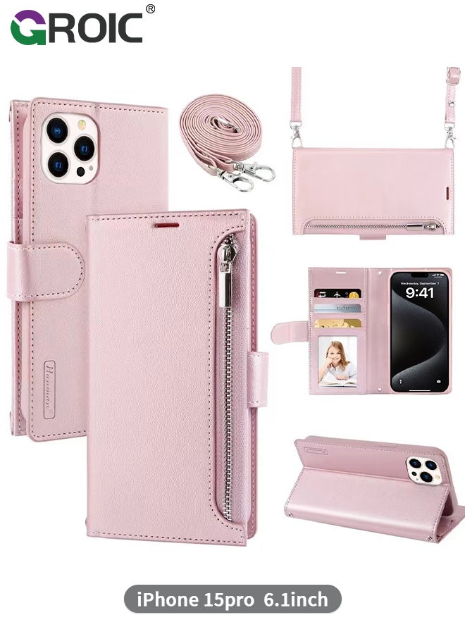 GROIC iPhone 15 Pro Case,Wallet Case Compatible with iPhone 15 Pro, Zipper Case with RFID Blocking Card Holder Slots, Flip PU Leather Phone Shell Shockproof Cover for iPhone 15 Pro 6.1 Inch  - Image 1