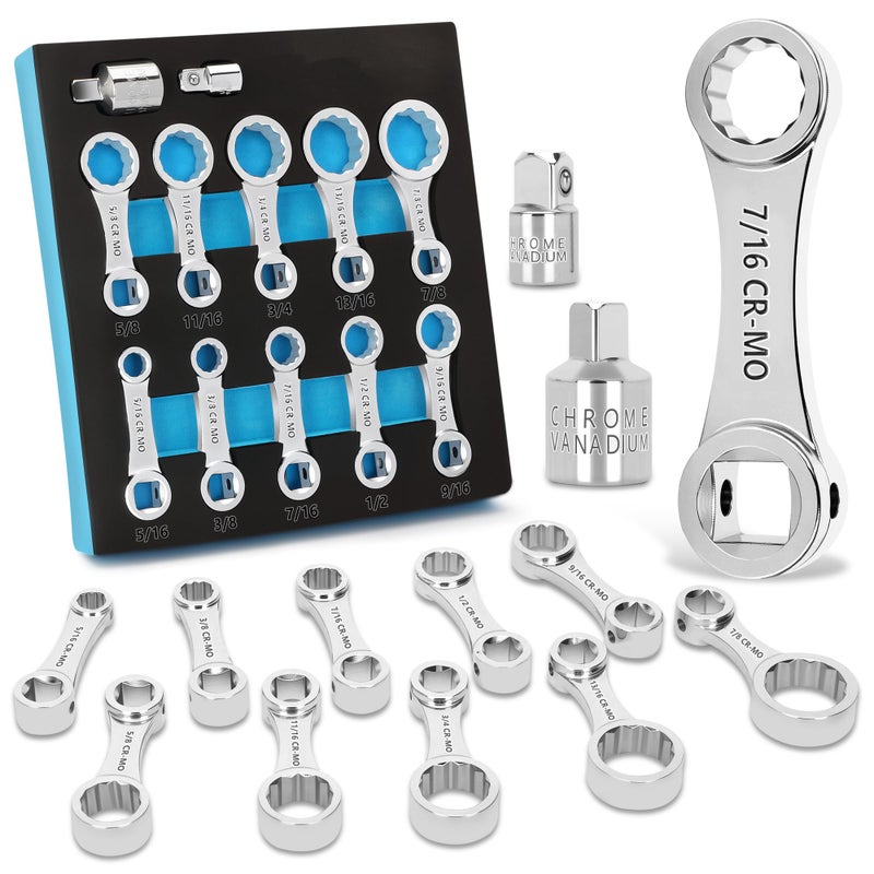 Fuceter Torque Adapter Set SAE 12PCS Includes 516 38 716 12 916 58 1116 34 1316 78 12 Point Box End Torque Wrench Extension Adapter 38 Drive with 12 14 Drive Converters - Image 2