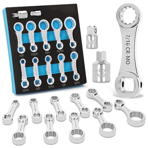 Fuceter Torque Adapter Set SAE 12PCS Includes 516 38 716 12 916 58 1116 34 1316 78 12 Point Box End Torque Wrench Extension Adapter 38 Drive with 12 14 Drive Converters - Image 1