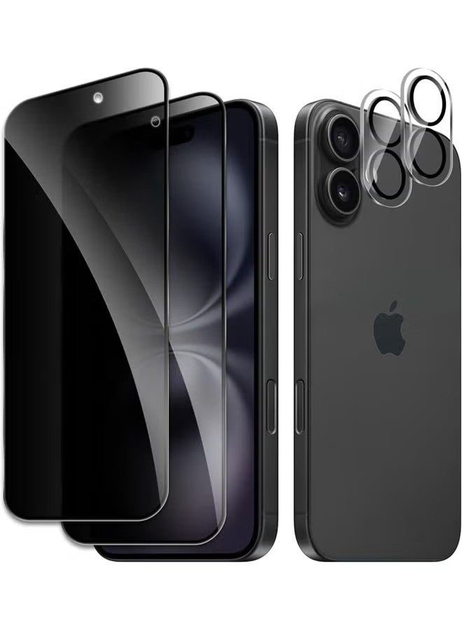 عبوة من قطعتين من واقي شاشة الخصوصية لجهاز iPhone 17 + عبوة من قطعتين من واقي عدسة الكاميرا، زجاج مقوى فائق الجودة 9H+، شاشة بتغطية كاملة - Image 1