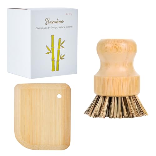Luviancy Bamboo Cast Iron Brush, Bamboo Pot Scraper, Kitchen Cleaning Tools for Cast Iron Skillets, Cookware, Dishes, Pans and Pots - Image 1