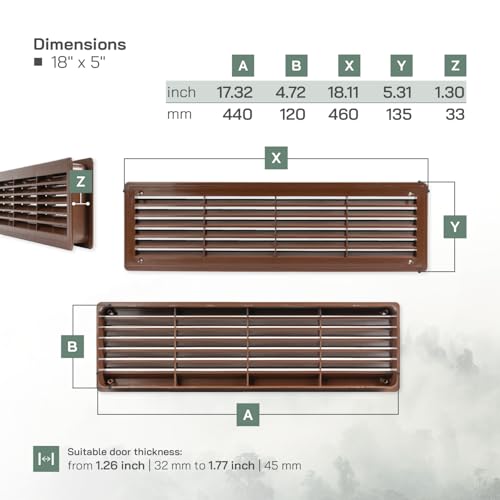 Vent Systems 18" x 5" Inch Dark Brown Plastic Door Air Vent Cover - Two Sided Louvered Vent - Register Interior Door Grille - Louver Ventilation Grill for Home, Cabinet, Furniture, Bathroom, Garage - Image 2