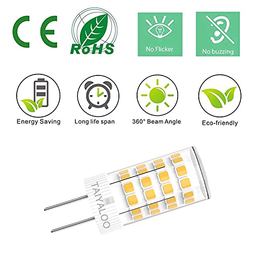 TAIYALOO G4 LED Bulb 12V AC/DC 5W Equivalent to 40W Halogen Bulb, T3 JC Type Bi-Pin Base, Warm White 2700K G4 Bulb for Outdoor Landscape Lighting Deck Stair Step Path Paver Lights, Home Lighting, (6 Pack) - Image 5