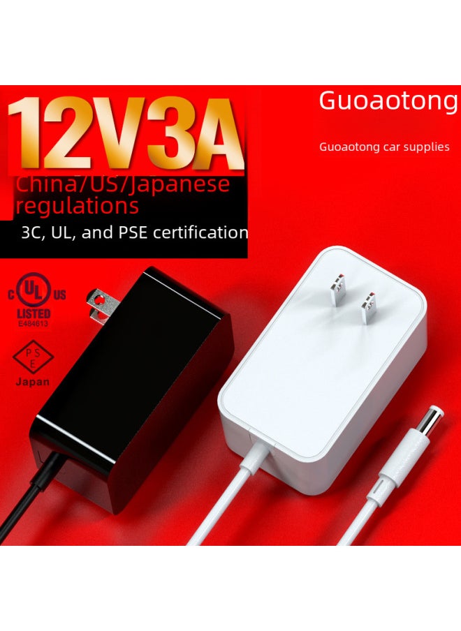 Generic - 12V3A Power Adapter China Standard 3C Certified US Standard UL Certified PSE Certified Japanese Standard Power Adapter-Color:Black-Specifications:China Standard 3C Certified DC Head 5.5*2.1 - Image 1