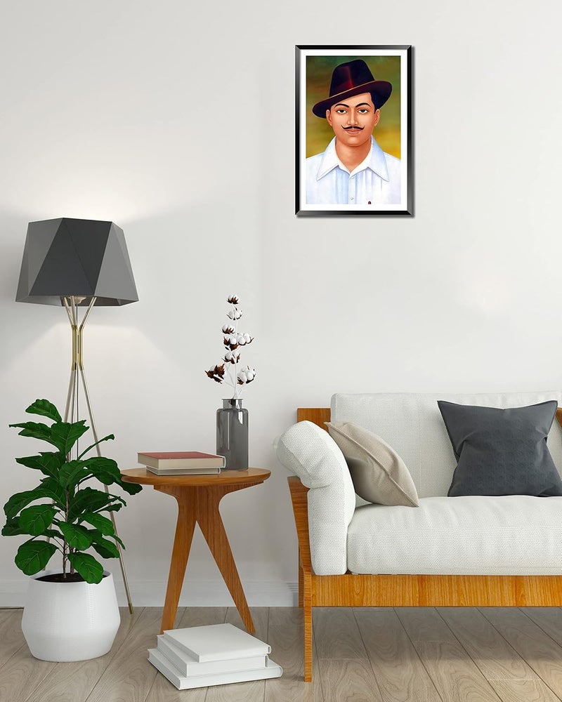 DBrush Sahid Bhagat Singh Modern Artwork Framed Bhagat Singh Indian Freedom Fighter Painting For Office Home Decor Gift item Large Size black Frame Synthetic Wood 14 Inch x 20 Inch Laminated Coated - Image 2