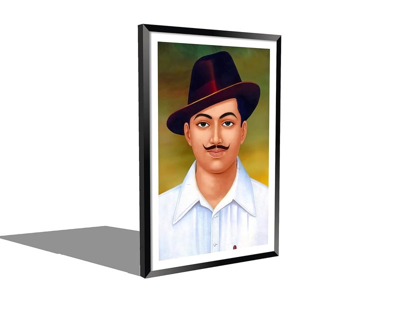 DBrush Sahid Bhagat Singh Modern Artwork Framed Bhagat Singh Indian Freedom Fighter Painting For Office Home Decor Gift item Large Size black Frame Synthetic Wood 14 Inch x 20 Inch Laminated Coated - Image 4