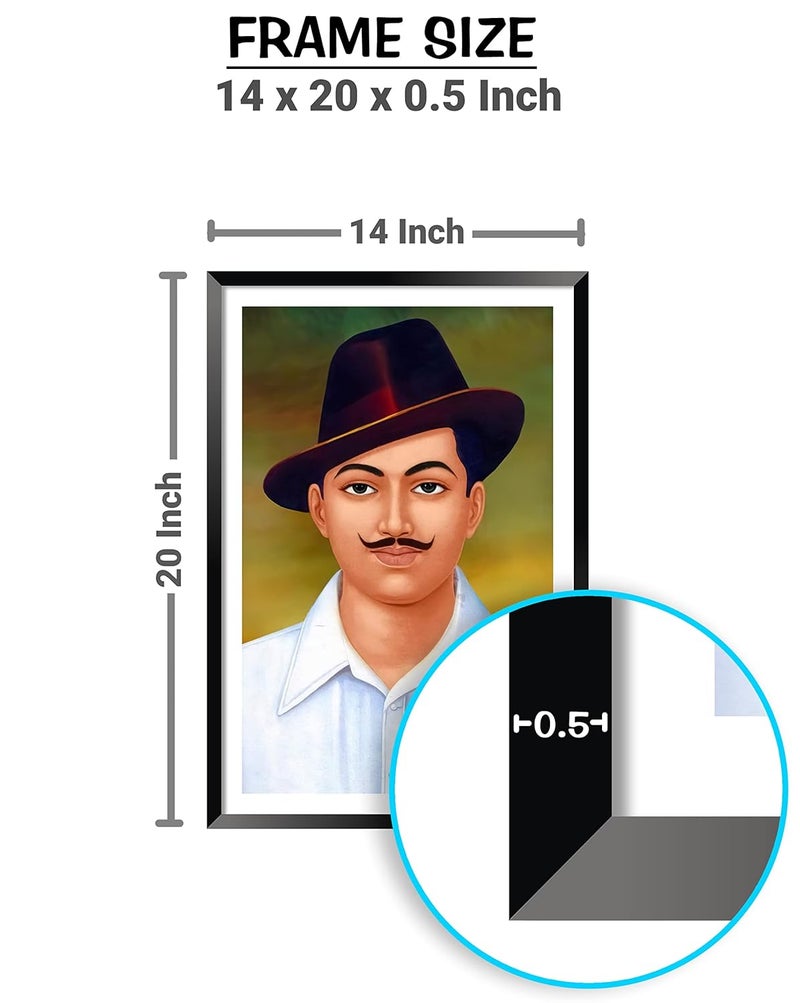 DBrush Sahid Bhagat Singh Modern Artwork Framed Bhagat Singh Indian Freedom Fighter Painting For Office Home Decor Gift item Large Size black Frame Synthetic Wood 14 Inch x 20 Inch Laminated Coated - Image 3