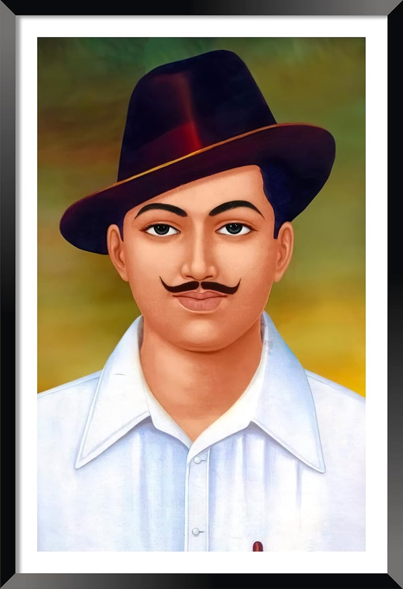 DBrush Sahid Bhagat Singh Modern Artwork Framed Bhagat Singh Indian Freedom Fighter Painting For Office Home Decor Gift item Large Size black Frame Synthetic Wood 14 Inch x 20 Inch Laminated Coated - Image 1