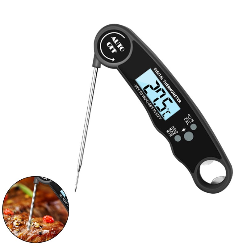 Meat Thermometer: Black IP67 Waterproof Foldable Stainless Steel Probe - Ultra-fast Accurate Backlit LCD Display Temperature Monitor for Home Kitchen Barbecue Food Cooking - Image 3