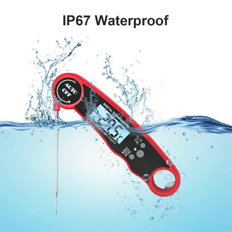 Meat Thermometer: Black IP67 Waterproof Foldable Stainless Steel Probe - Ultra-fast Accurate Backlit LCD Display Temperature Monitor for Home Kitchen Barbecue Food Cooking - Image 5