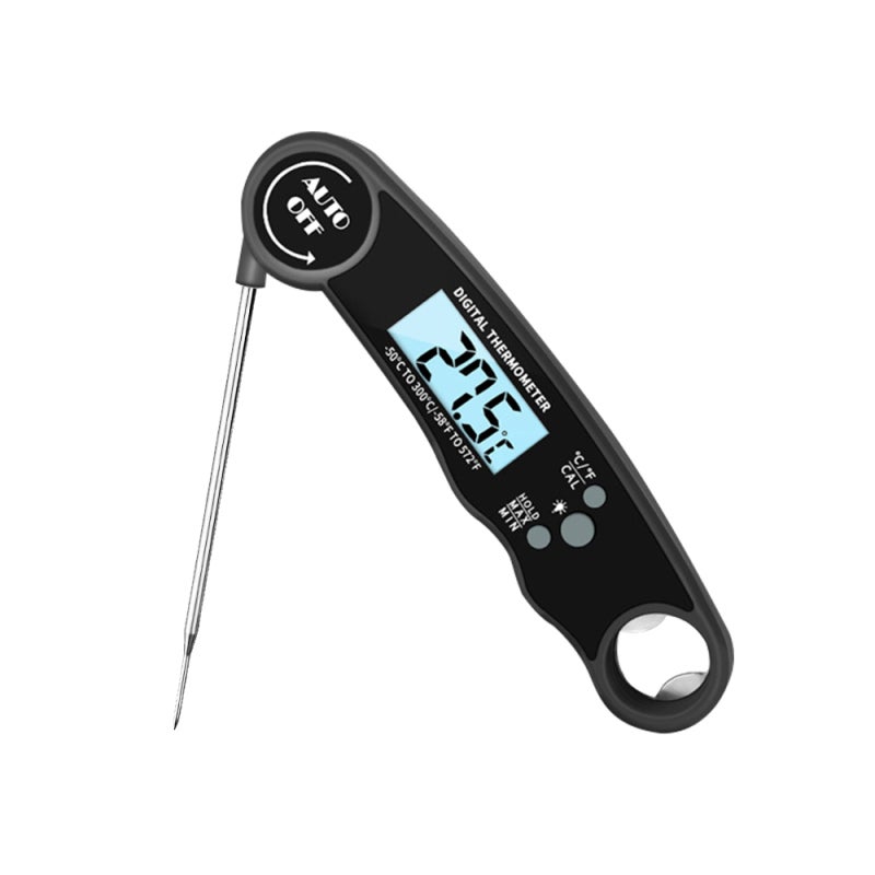 Meat Thermometer: Black IP67 Waterproof Foldable Stainless Steel Probe - Ultra-fast Accurate Backlit LCD Display Temperature Monitor for Home Kitchen Barbecue Food Cooking - Image 1