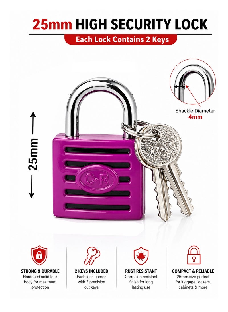 25mm Mini Padlocks 12PCS Set – Small Security Locks 4 Colors with 2 Keys Each for Luggage Lockers Cabinets Bags - Image 2