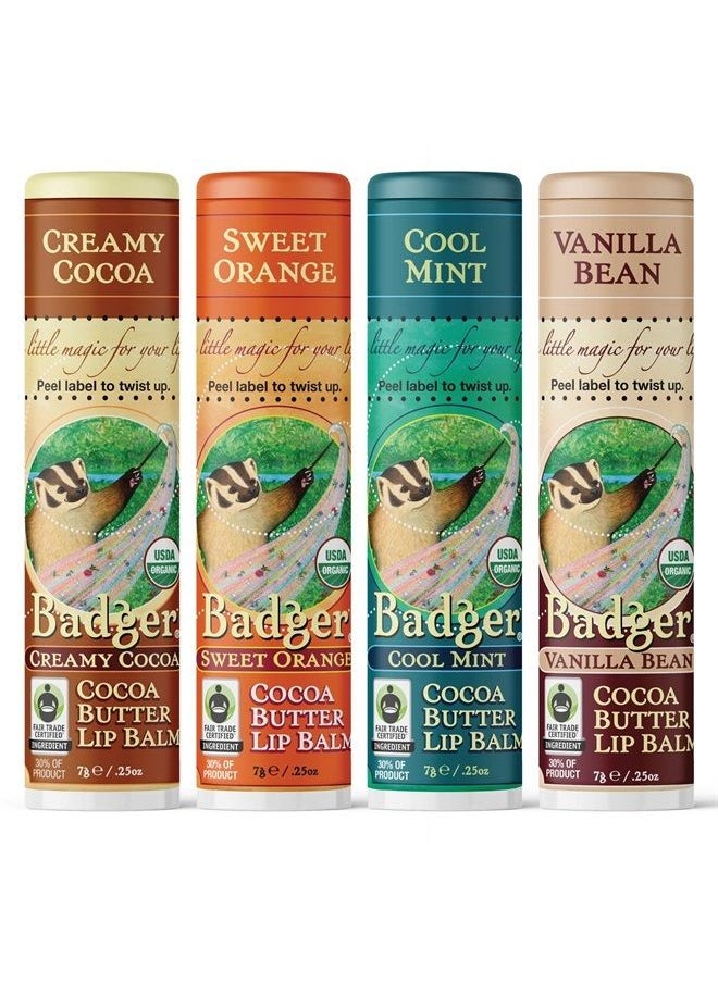 Badger Cocoa Butter Lip Balm Set, Fair Trade, Certified Organic Lip Butter, Flavored, Cocoa, Vanilla, Orange, Mint, 0.25 oz (4 Pack)  - Image 3