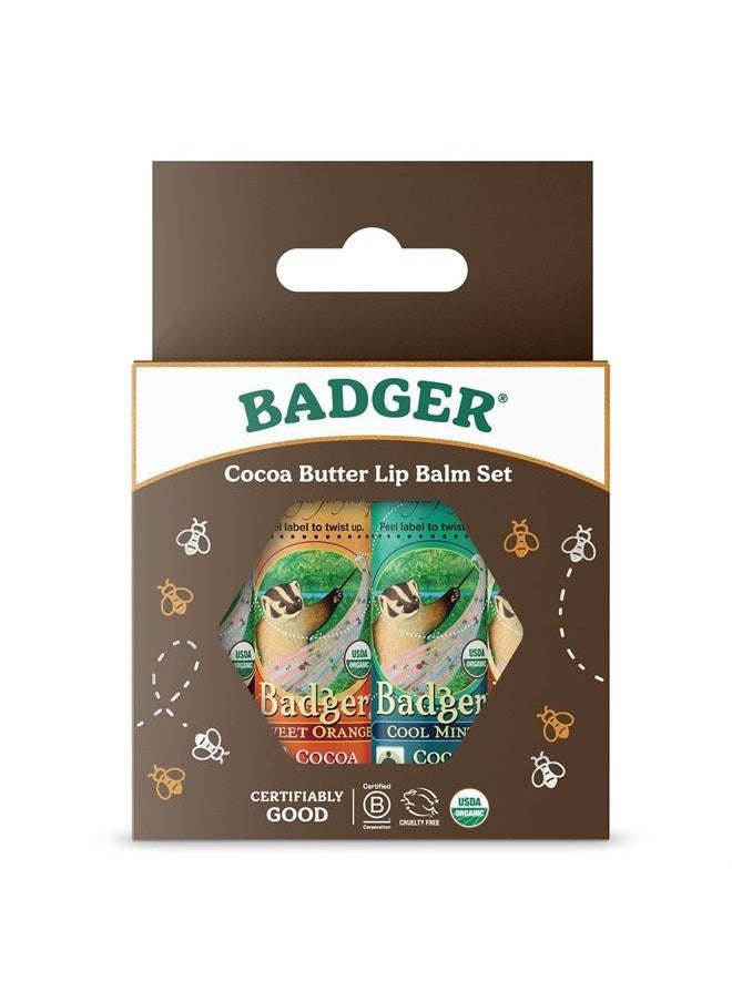 Badger Cocoa Butter Lip Balm Set, Fair Trade, Certified Organic Lip Butter, Flavored, Cocoa, Vanilla, Orange, Mint, 0.25 oz (4 Pack)  - Image 1