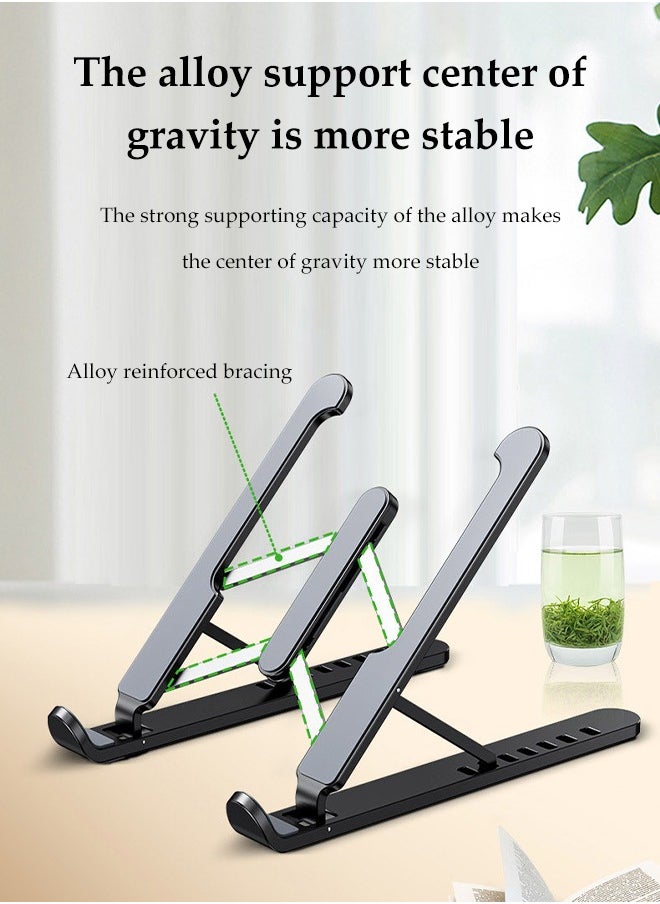 TPS Laptop Stand Adjustable, Ergonomic Portable and Adjustable Aluminum Laptop Stand for Desk, Cooling Aluminum Ventilated Notebook Riser for Tablet and iPad (Black)  - Image 2