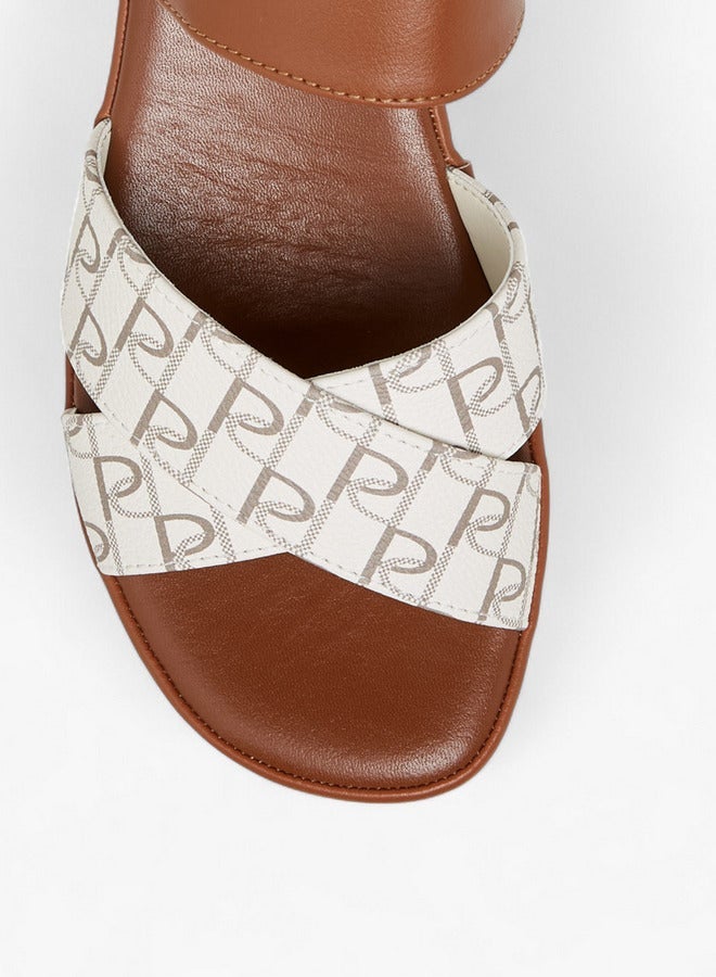 Paprika Monogram Print Sandals With Block Heels - Image 4