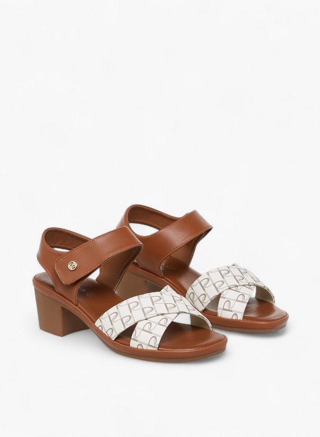 Paprika Monogram Print Sandals With Block Heels - Image 3