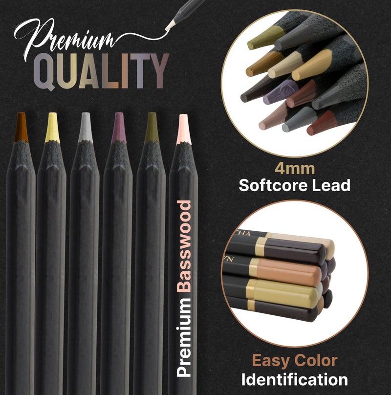 Black Widow Skin Tone Colored Pencils for Adult Coloring Books â€“ 12 Soft Core Color Pencils for Portraits and Skintone Artists â€“ Complete Range with Lightfast Ratings - Image 3