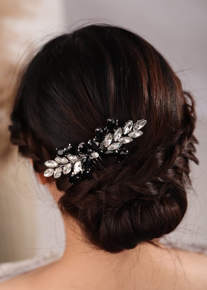 BERYUAN Bridal Hair Accessories  Rhinestone Crystal Side Comb for Wedding Women and Girls black