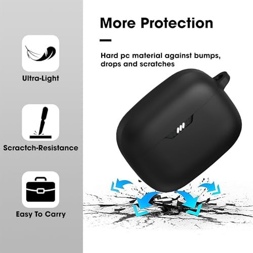Sounce Earphone Case Cover Compatible for JBL Tune 230NC / JBL Tune 235NC, Soft Silicone Skin Case Cover Shock-Absorbing Protective Case with Keychain [Front LED Visible] (Black) - Image 3
