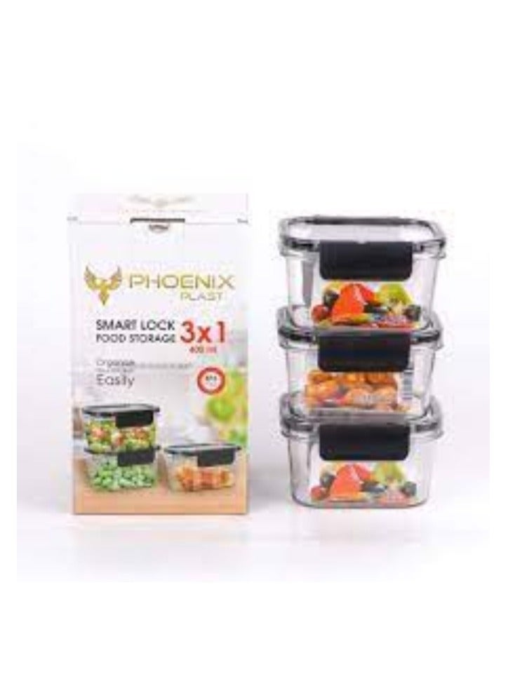 Phoenix Set of 3 airtight food storage containers - random colors
