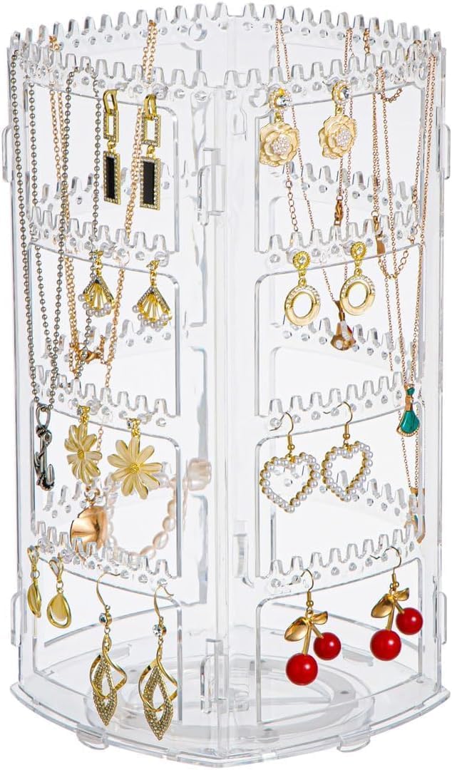 VERAT Rotating Earrings Stand Jewelry Display Organiser/Earrings organiser/Jewellery towers/jewellery stands/earring organizer Container for Home Wardrobe & Cupboard (Transparent) - Image 1