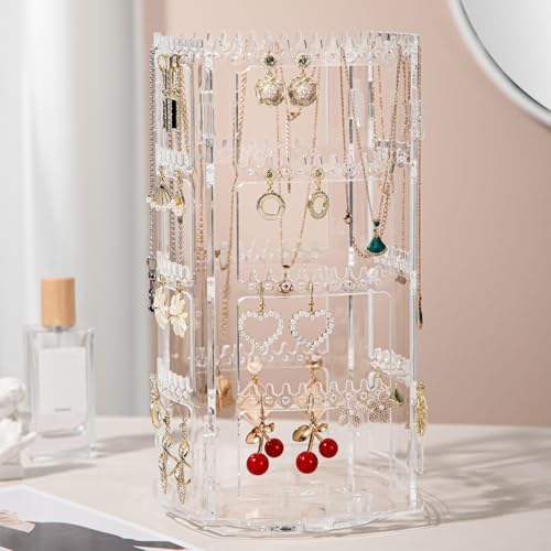 VERAT Rotating Earrings Stand Jewelry Display Organiser/Earrings organiser/Jewellery towers/jewellery stands/earring organizer Container for Home Wardrobe & Cupboard (Transparent) - Image 2