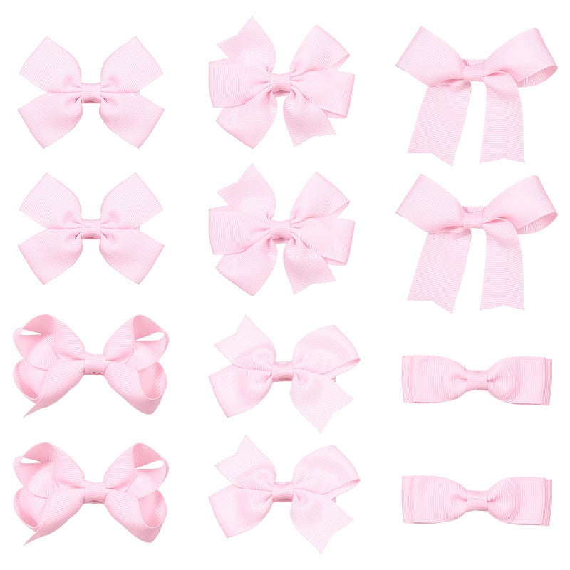 KCHIES 3" Hair Bows for Girls,12Pcs Pink Handmade Grosgrain Ribbon Bow Alligator Clips Barrettes, Everyday Valentines Birthday Party Decor Accessories Gift for Toddlers Teens Baby Kids - Image 1