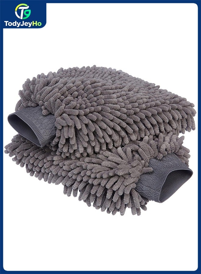 TodyJeyHo Deluxe Microfiber Car Wash Drying Mitts, 2 Pack, Gray, 30.4 x 20.3 cm - Image 1