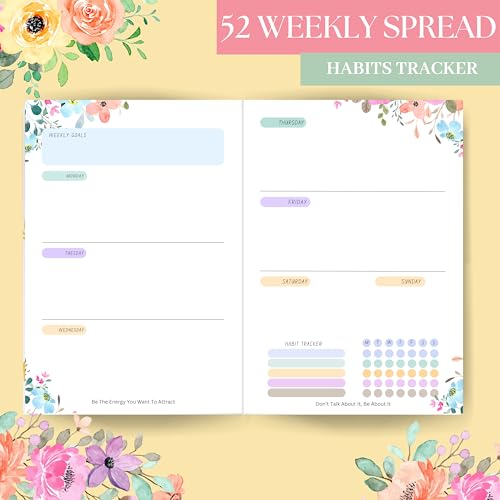 LAURET BLANC 12 Months Floral Undated Planner, 12 Monthly Spreads, 52 Weekly Spreads, Habit Tracker, Utility Pages, Paperback (Bloom Where You Are Planted.) - Image 4