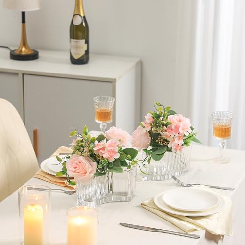 MCMCNCUIU Crystal Vases for Centerpieces, Flower Vases for Wedding Centerpieces, Clear Glass Vase for Flowers, Curve Small Vase for Living Room, Bedroom, Kitchen, Dining Table, Set of 2 - Image 2
