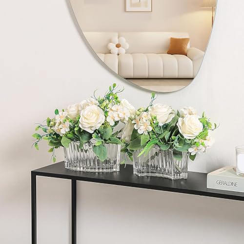 MCMCNCUIU Crystal Vases for Centerpieces, Flower Vases for Wedding Centerpieces, Clear Glass Vase for Flowers, Curve Small Vase for Living Room, Bedroom, Kitchen, Dining Table, Set of 2 - Image 5
