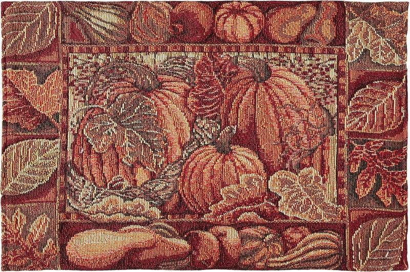 Violet Linen Fall Harvest Thanksgiving Autumn Leaves Sunflowers Fruits Pumpkins Tapestry Pattern Polyester Cotton Woven Tapestry Pumpkins 13 X 19 Rectangler Set of 4 Decorative Place Mats - Image 2