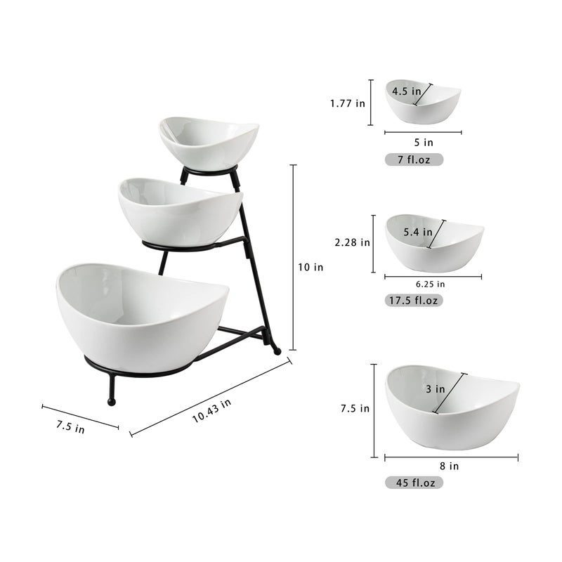Gomakren 3 Tiered Oval Serving Bowl With Collapsible Metal Rack  Thanksgiving Bowls Dishes  Dessert Appetizer  Candy Chip Dip  Fruit  Vegetable Bowl Set  White Serving Dishes For Entertaining (Black) - Image 5