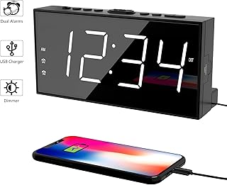 PPLEE Alarm Clock for Bedroom, 2 Alarms Loud LED Big Display Clock with USB Charging Port, Adjustable Volume, Dimmable, - Image 1