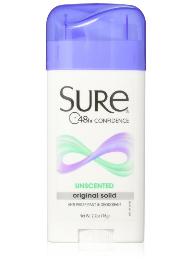Sure Original Solid Unscented, Anti-Perspirant Deodorant, 2.7 oz (Pack of 2) - Image 1