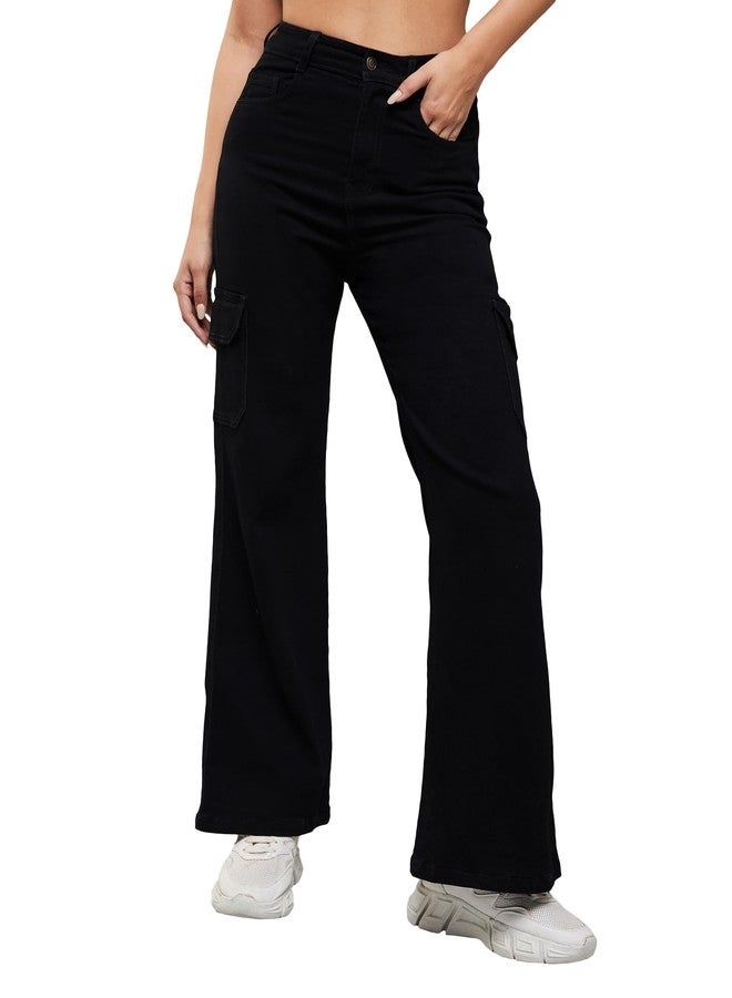 Miss Chase Women's Wide Leg High/Mid Rise Regular Length Jeans (Plus (MCSS24DEN79-02-331-30, Lead Black, 30) - Image 1