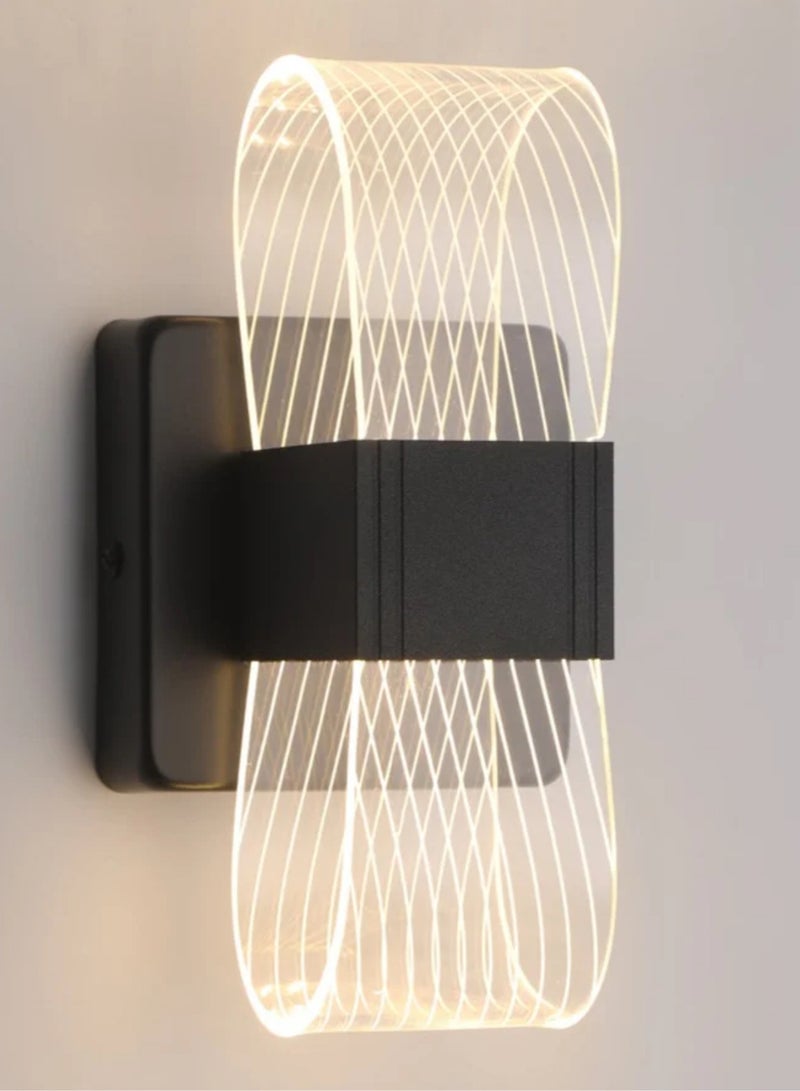 LED Modern Wall Light for Bedroom Basic 10W Acrylic Dimmable Black Wall Lamp with Light Guide Plate for Living Room, Hall, Bedroom, and Stairs - Image 1
