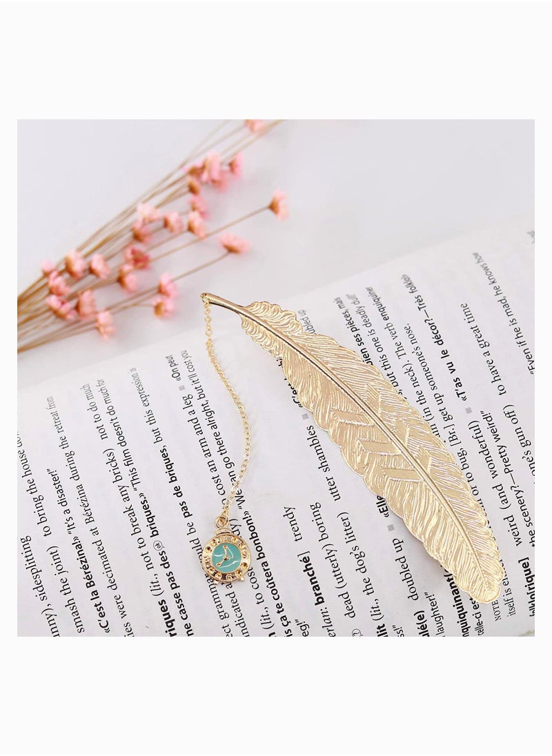 SYOSI - Bookmarks, Metal Feather Pendant Bookmarks, 2 Pack Handmade Metal Feather Book Markers Gifts for Men, Women, Kids, Teens Boys Girls and Readers - Image 1