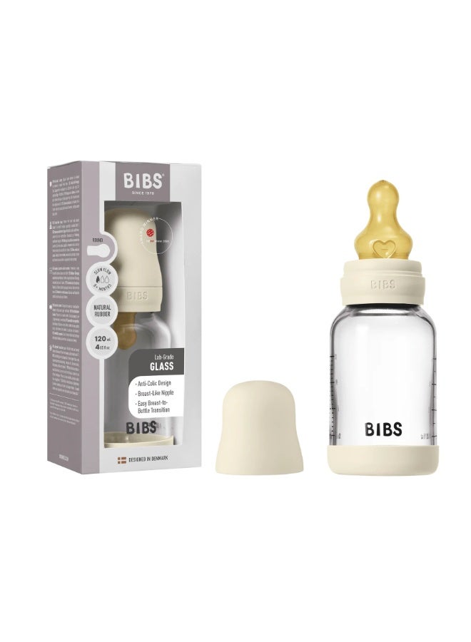 بيبس زجاجة رضاعة زجاجية دائرية للأطفال من BIBS مصنوعة من اللاتكس، عبوة واحدة، سعة 120 مل، تدفق بطيء، لون عاجي - Image 2
