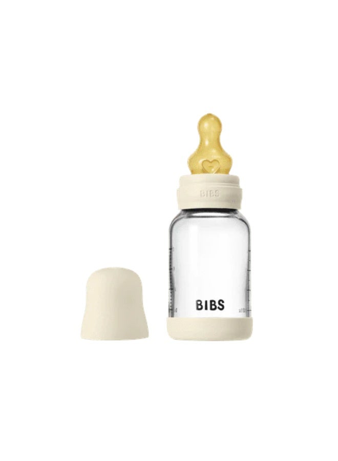 بيبس زجاجة رضاعة زجاجية دائرية للأطفال من BIBS مصنوعة من اللاتكس، عبوة واحدة، سعة 120 مل، تدفق بطيء، لون عاجي - Image 1