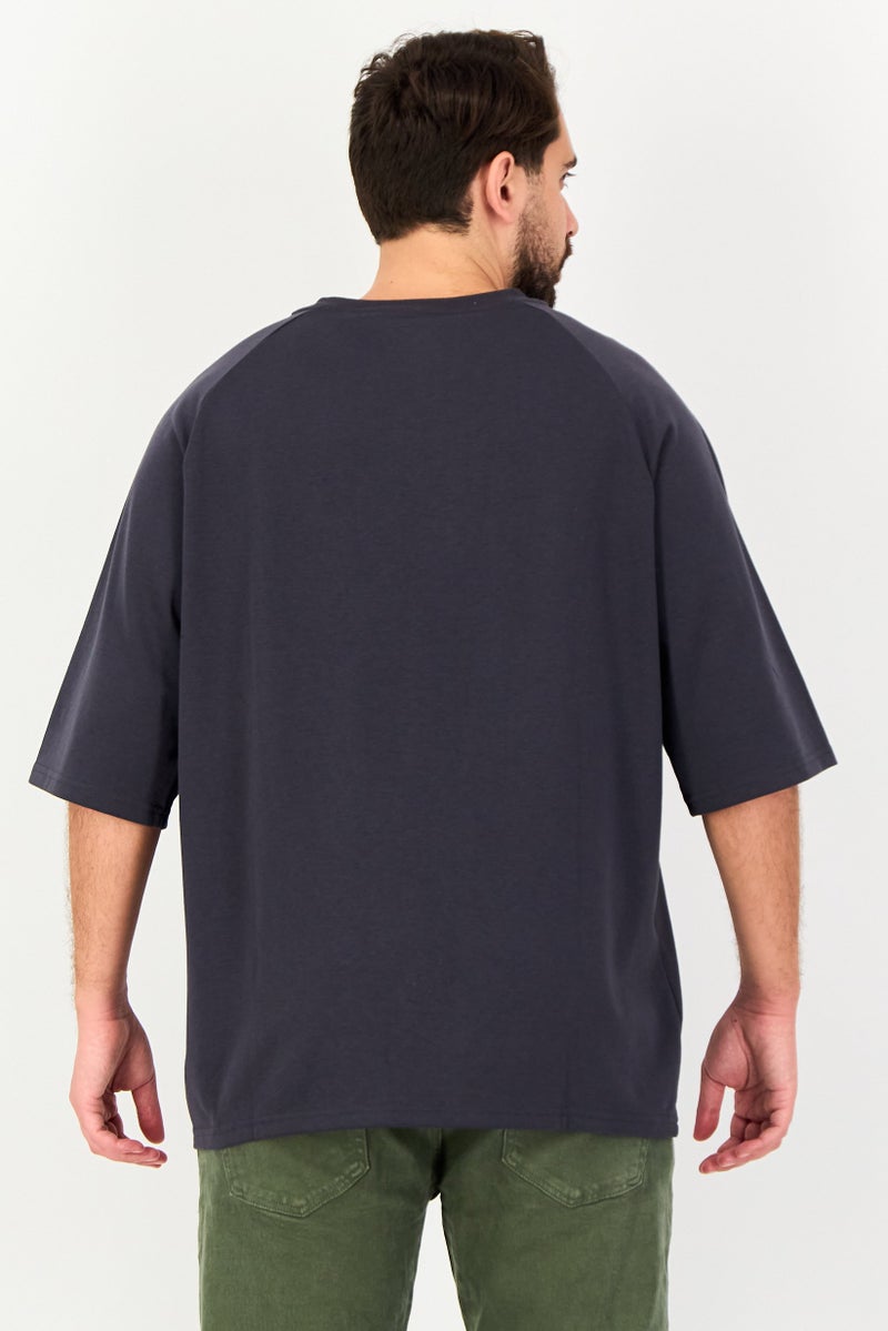 Algspar تي شيرت رجالي بياقة دائرية قصيرة الأكمام، رمادي داكن - Image 3