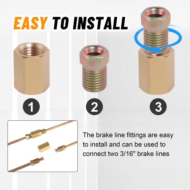 Ailbiuko 100Pcs 3/16" Brake Line Fittings Assortment Kit,3/8 Inch-24 Threads Nuts and Unions,7/16 Inch-24 Thread,1/2 Inch-20 Thread,9/16 Inch-18 Thread Nut - Image 3